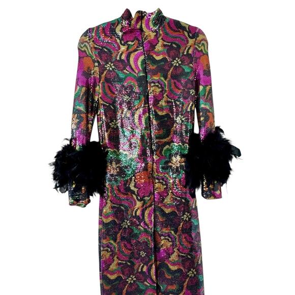 JENNIFER GRACE Catroux Sequin Feather Long Dress In Hysteria SAMPLE PIECE READ - Picture 6 of 9